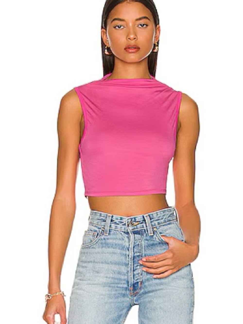 Camila Coelho Sleeveless Crop Top in Bright Pink